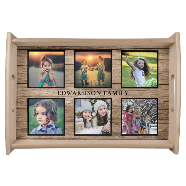 Create your own rustic family photo collage serving tray (Front)