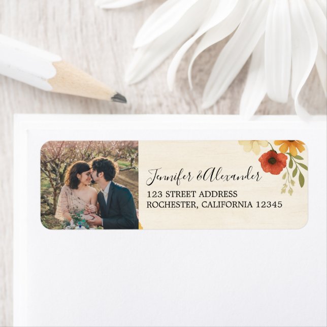 Create your own rustic floral photo Wedding Label (Insitu)