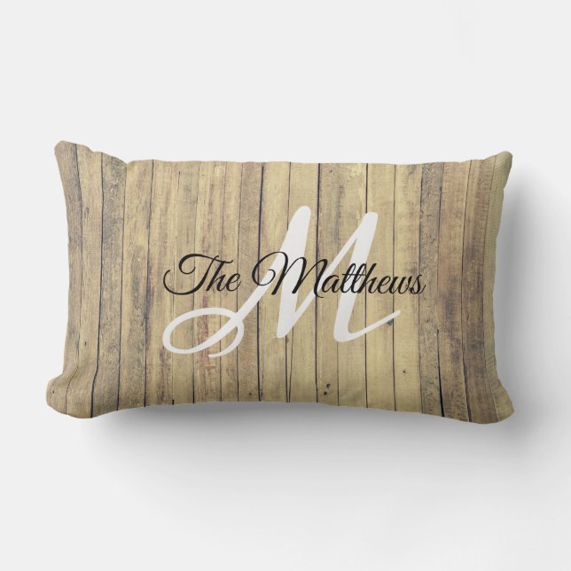 Create Your Own Rustic Monogram Family Nam Lumbar Pillow (Front)
