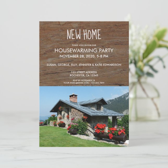 Create your own rustic New Home housewarming photo Invitation (Standing Front)