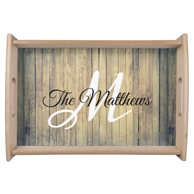 Create Your Own Rustic Oak Monogram Name Script  Serving Tray (Front)