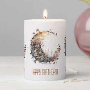 Create Your Own Rustic Sunset Floral Crescent Moon Pillar Candle