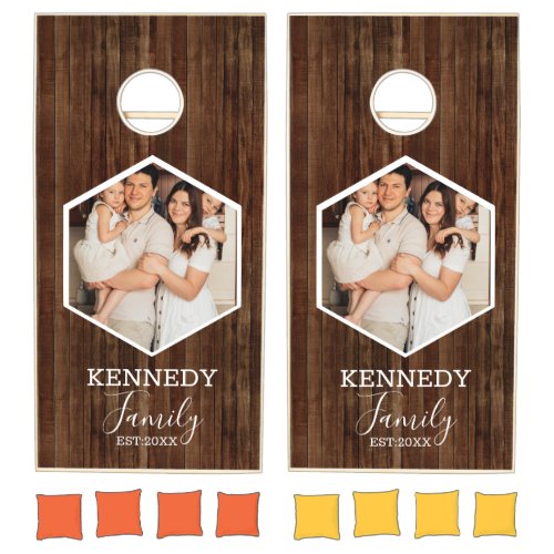 Create Your Own Rustic Wood Family Name Photo  Cornhole Set