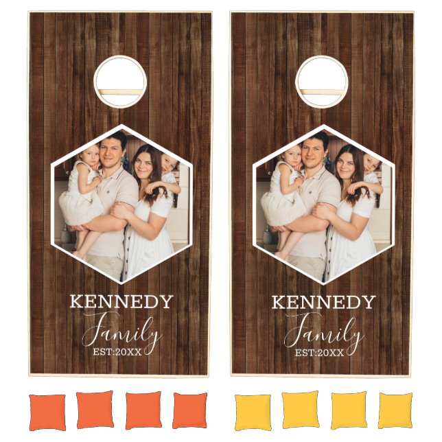 Create Your Own Rustic Wood Family Name Photo  Cornhole Set (Set)