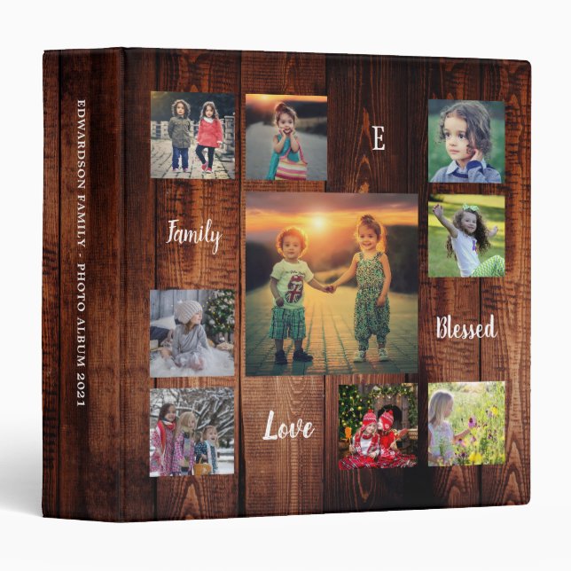 Create your own rustic wood family photo collage 3 ring binder (Front/Spine)