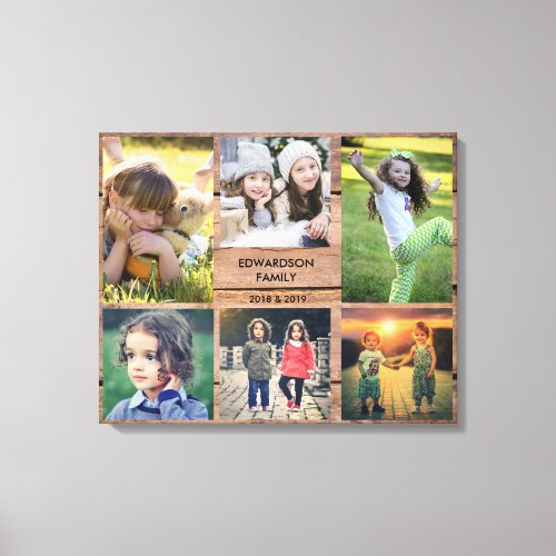 Create your own rustic wood family photo collage canvas print