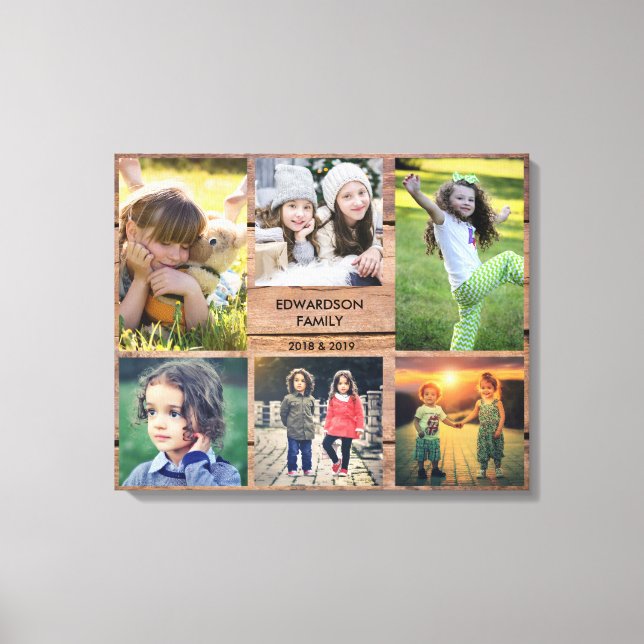 Create your own rustic wood family photo collage canvas print (Front)