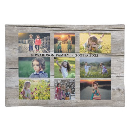 Create your own rustic wood family photo collage cloth placemat