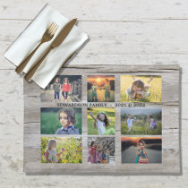 Create your own rustic wood family photo collage cloth placemat