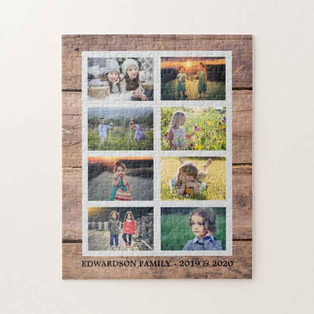 Create your own rustic wood family photo collage jigsaw puzzle (Vertical)