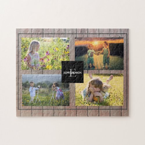 Create your own rustic wood family photo collage jigsaw puzzle
