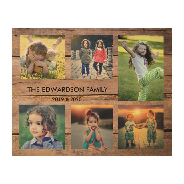 Create your own rustic wood family photo collage w wood wall art (Front)