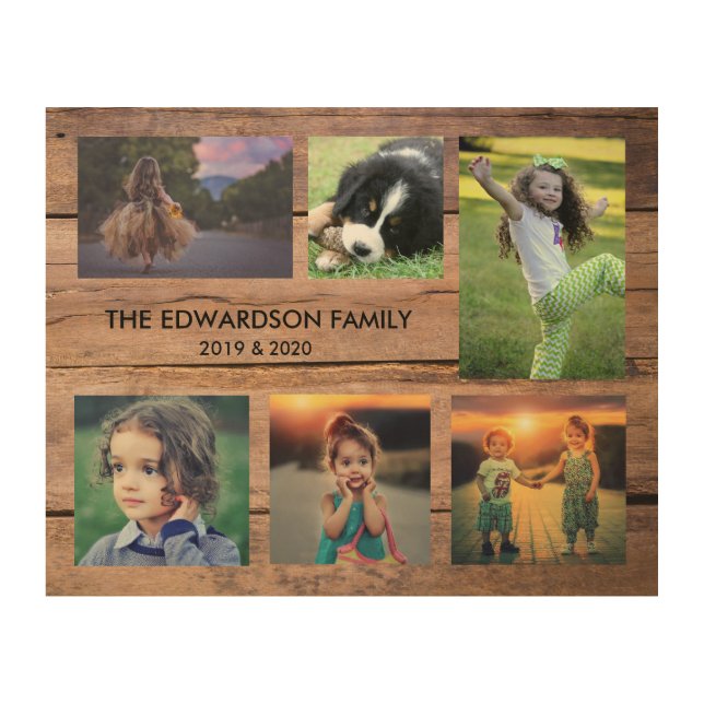 Create your own rustic wood family photo collage wall art (Front)