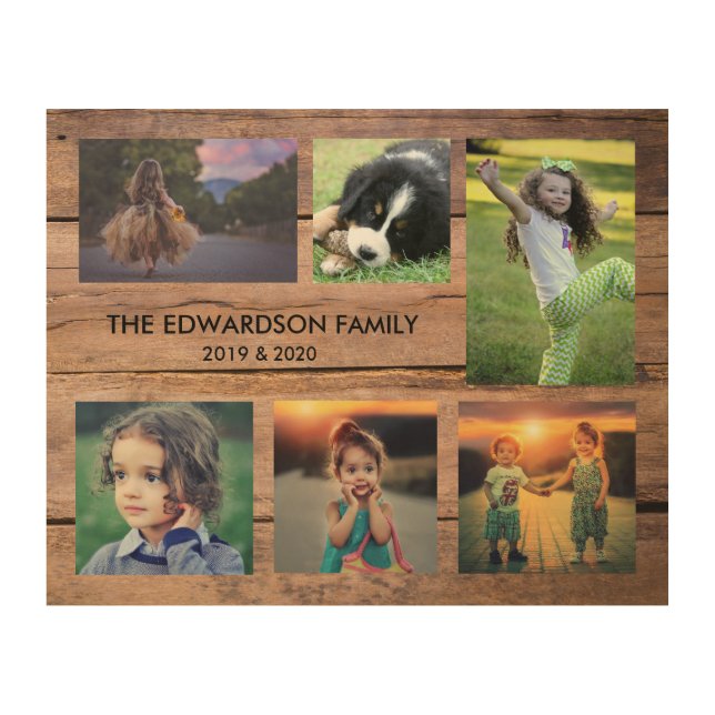 Create your own rustic wood family photo collage wood wall art (Front)