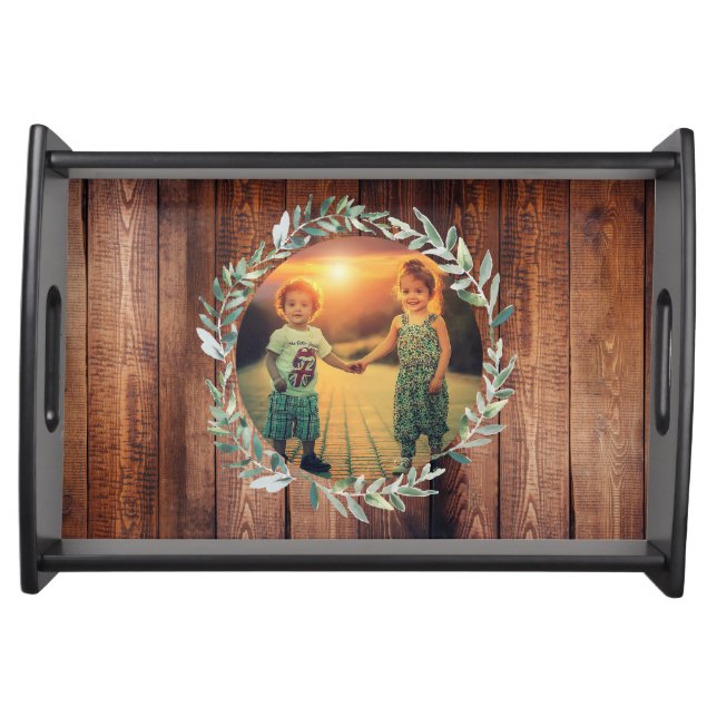 Create your own rustic wood leaves photo serving tray (Front)