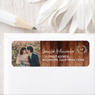 Create your own rustic wood monogram photo Wedding Label