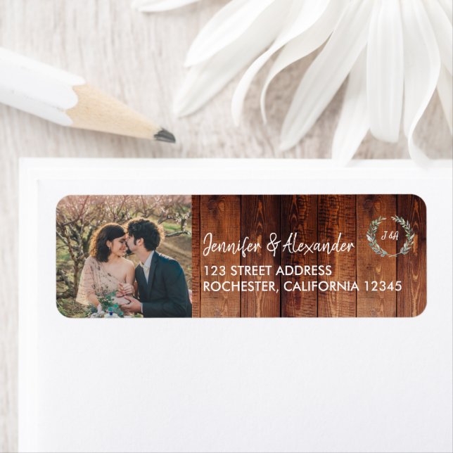 Create your own rustic wood monogram photo Wedding Label (Insitu)