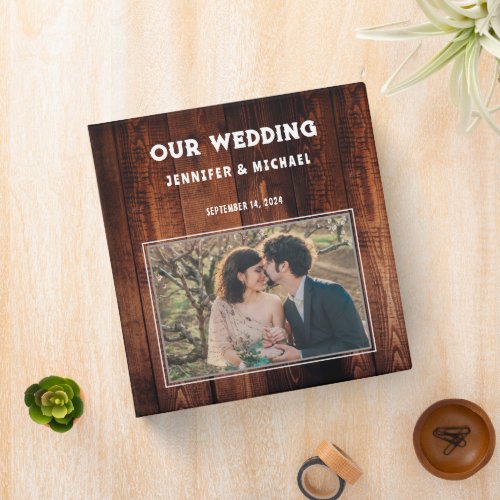 Create your own rustic wood photo country Wedding 3 Ring Binder
