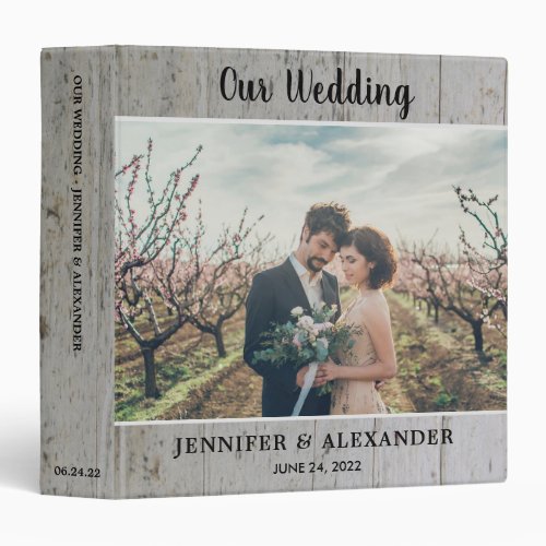 Create your own rustic wood photo wedding 3 ring binder
