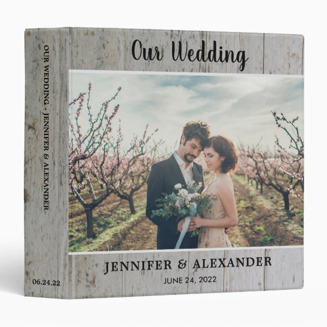 Create your own rustic wood photo wedding 3 ring binder (Front/Spine)