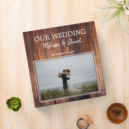 Create your own rustic wood photo Wedding 3 Ring Binder