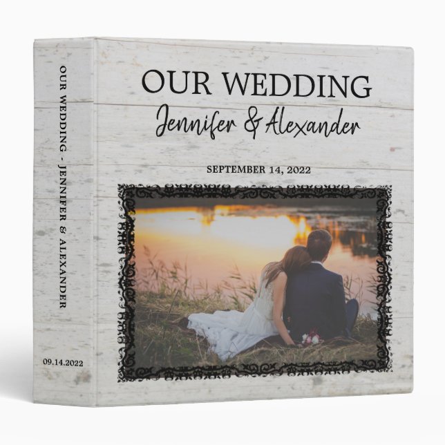 Create your own rustic wood photo wedding album 3  ring binder (Front/Spine)