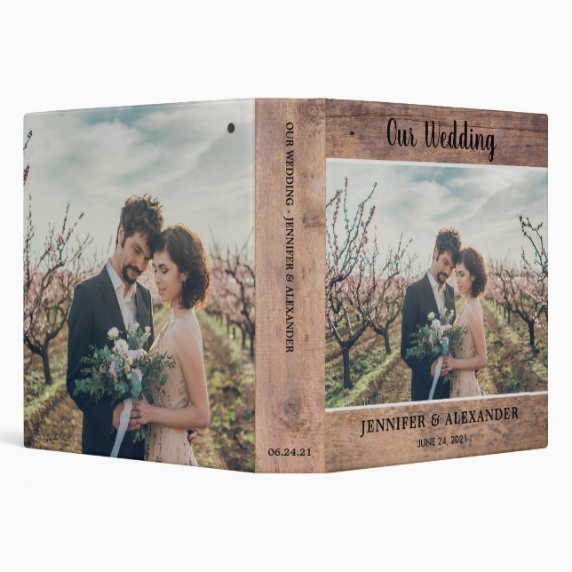 Create your own rustic wood photo wedding album 3 ring binder (Background)