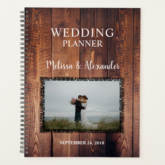 Create your own rustic wood photo Wedding planner (Front)