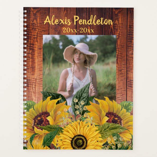 Create Your Own Rustic Wood Sunflowers Photo Planner (Front)