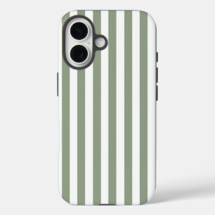Create Your Own Sage Green White Striped Pattern iPhone 16 Case