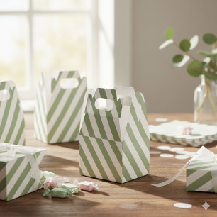 Create Your Own Sage Green White Striped Pattern Favor Boxes