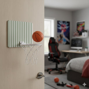 Create Your Own Sage Green White Striped Pattern Mini Basketball Hoop