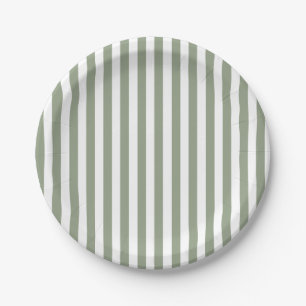 Create Your Own Sage Green White Striped Pattern Paper Plates
