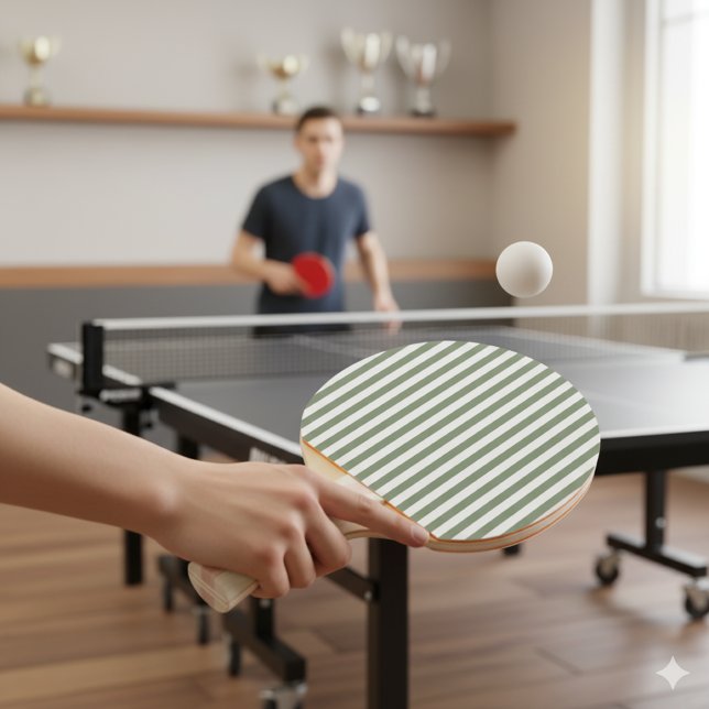 Create Your Own Sage Green White Striped Pattern Ping Pong Paddle (Creator Uploaded)