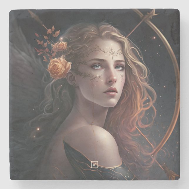 Create Your Own Sagittarius Zodiac Goddess Stone Coaster (Front)