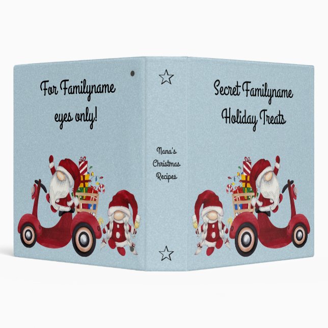 Create Your Own Santa Christmas Scooter Gnome 3 Ring Binder (Background)
