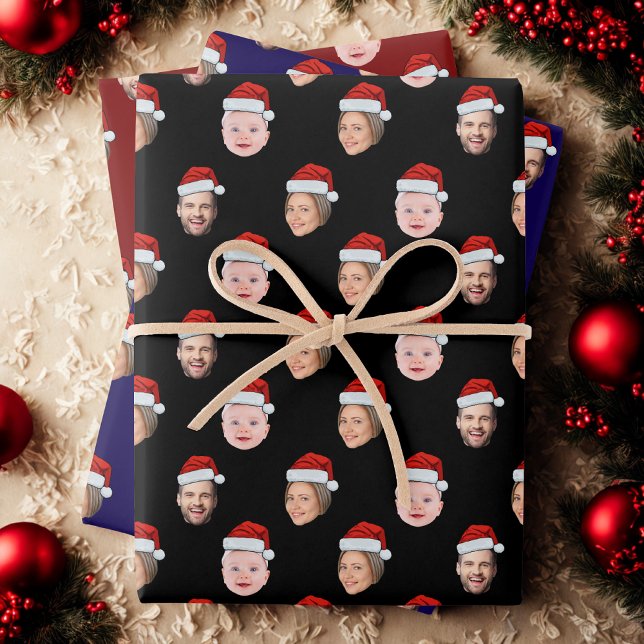 Create Your Own Santa Hat Face 3 Photo Christmas Wrapping Paper Sheets (Creator Uploaded)