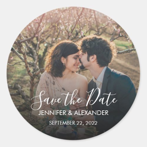 Create your own Save the Date photo wedding Classic Round Sticker