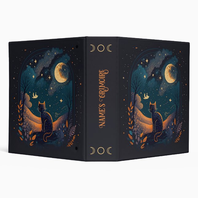 Create Your Own Scenic Mystical Black Cat 3 Ring Binder (Background)