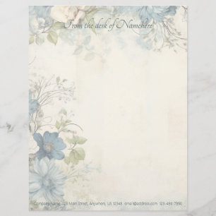 Create Your Own Shabby Chic Blue Cosmos Floral Letterhead