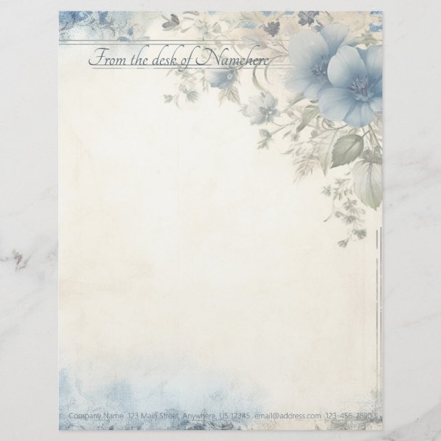 Create Your Own Shabby Chic Blue Flower Vines Letterhead (Front)