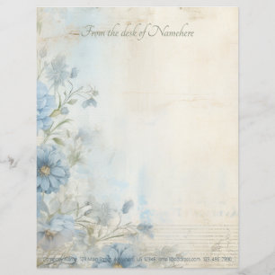 Create Your Own Shabby Chic Blue Gerberas Floral Letterhead