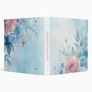 Create Your Own Shabby Chic Blue Pink Roses 3 Ring Binder