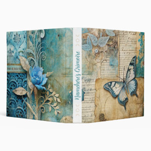 Create Your Own Shabby Chic Blue Rose Butterfly 3 Ring Binder
