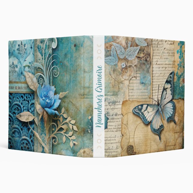 Create Your Own Shabby Chic Blue Rose Butterfly 3 Ring Binder (Background)