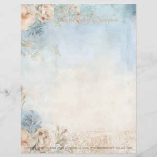 Create Your Own Shabby Chic Blue Roses Floral Letterhead