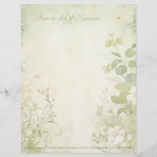 Create Your Own Shabby Chic Floral Butterfly Green Letterhead