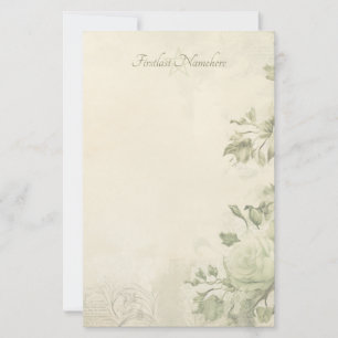 Create Your Own Shabby Chic Green Roses Floral Stationery
