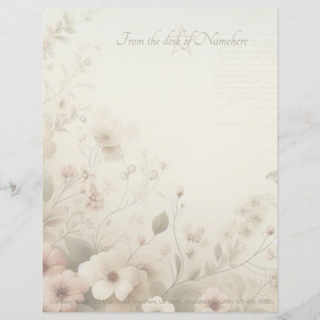 Create Your Own Shabby Chic Pink White Cosmos Letterhead (Front)