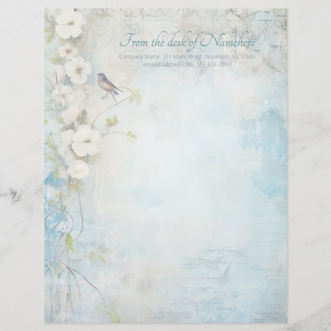 Create Your Own Shabby Chic Plum Blossoms Bird Letterhead (Front)